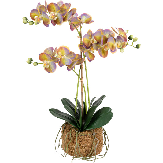 Orhidee artificiala mov cu verde cu aspect natural H64 cm cu 3 tulpini