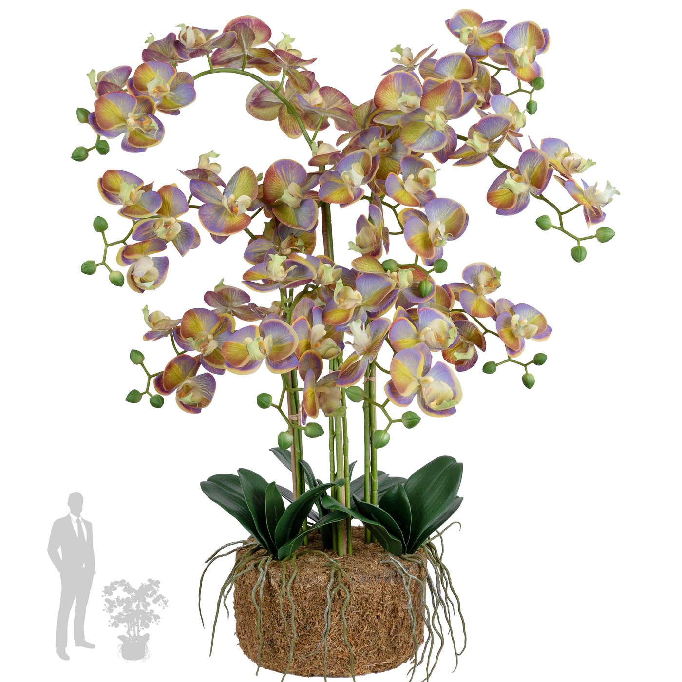 Orhidee artificiala mov cu verde cu aspect natural H80 cm cu 9 tulpini