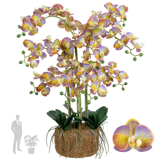 Orhidee artificiala mov cu verde cu aspect natural H80 cm cu 9 tulpini