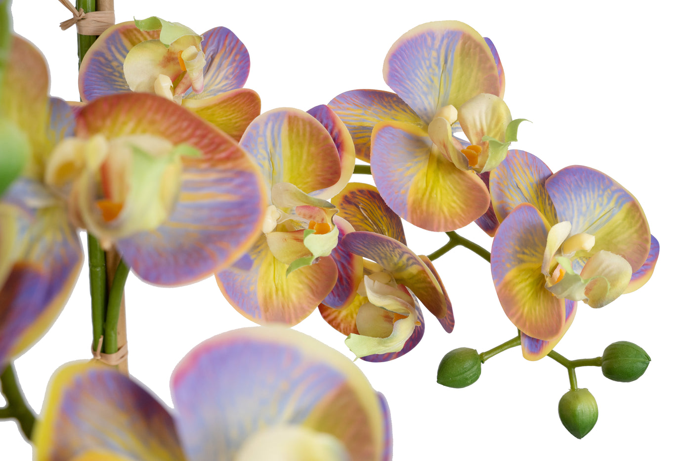 Orhidee artificiala mov cu verde cu aspect natural H80 cm cu 9 tulpini