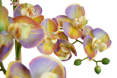 Orhidee artificiala mov cu verde cu aspect natural H80 cm cu 9 tulpini