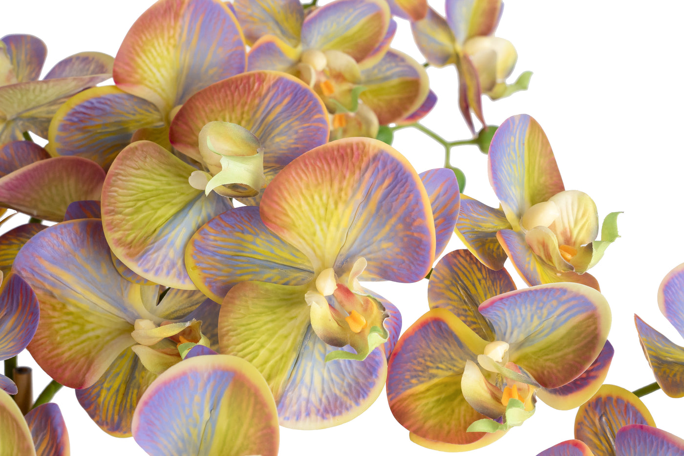 Orhidee artificiala mov cu verde cu aspect natural H80 cm cu 9 tulpini