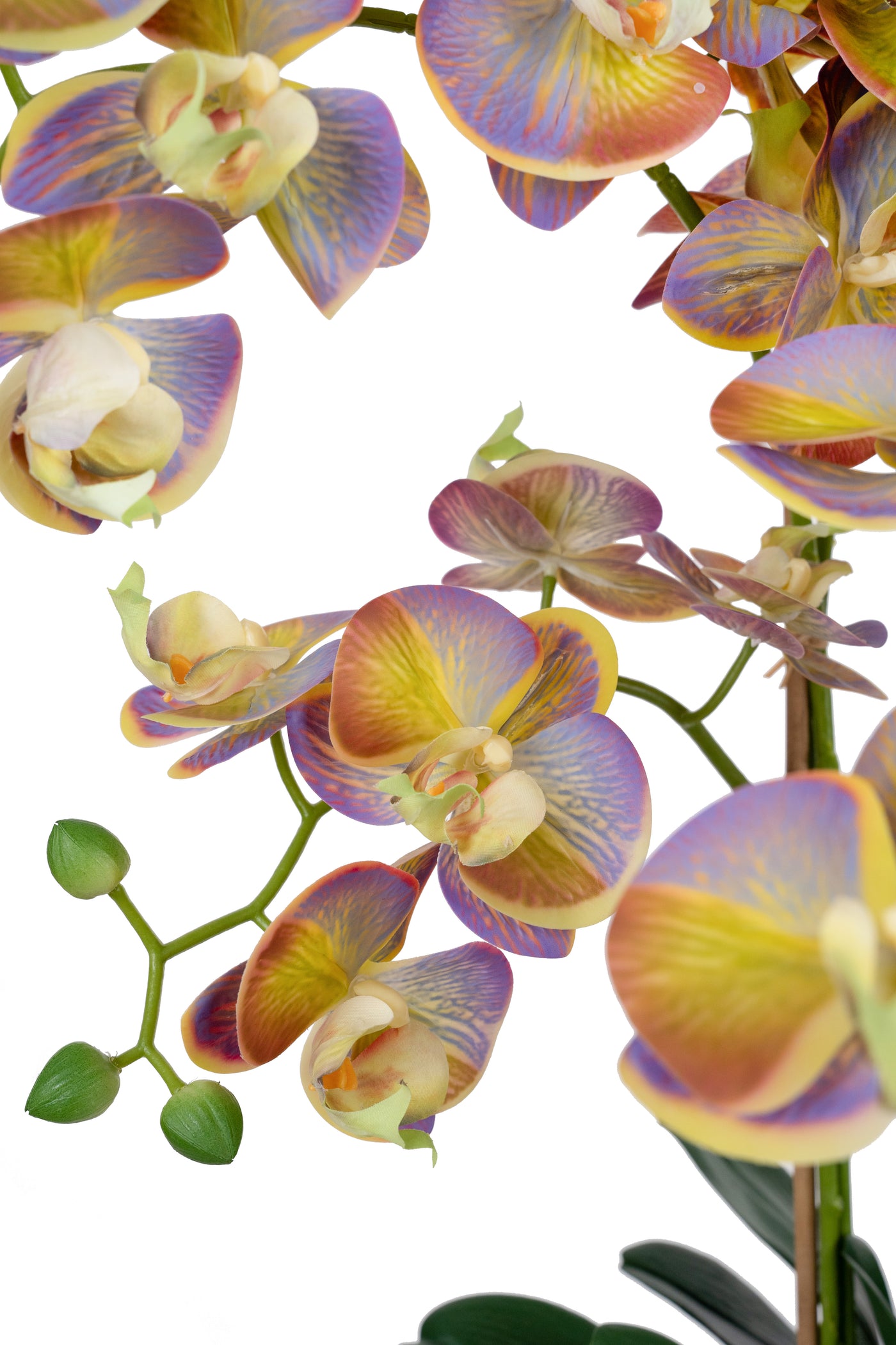 Orhidee artificiala mov cu verde cu aspect natural H80 cm cu 9 tulpini