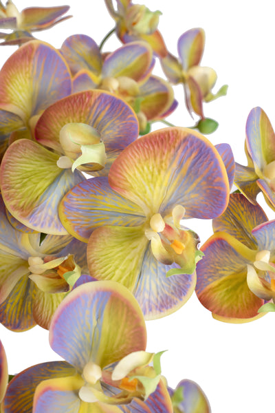 Orhidee artificiala mov cu verde cu aspect natural H80 cm cu 9 tulpini