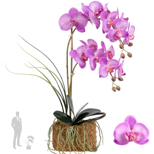 Orhidee artificiala mov deschis cu aspect natural H58 cm cu 2 tulpini