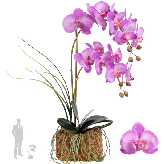 Orhidee artificiala mov deschis cu aspect natural H58 cm cu 2 tulpini