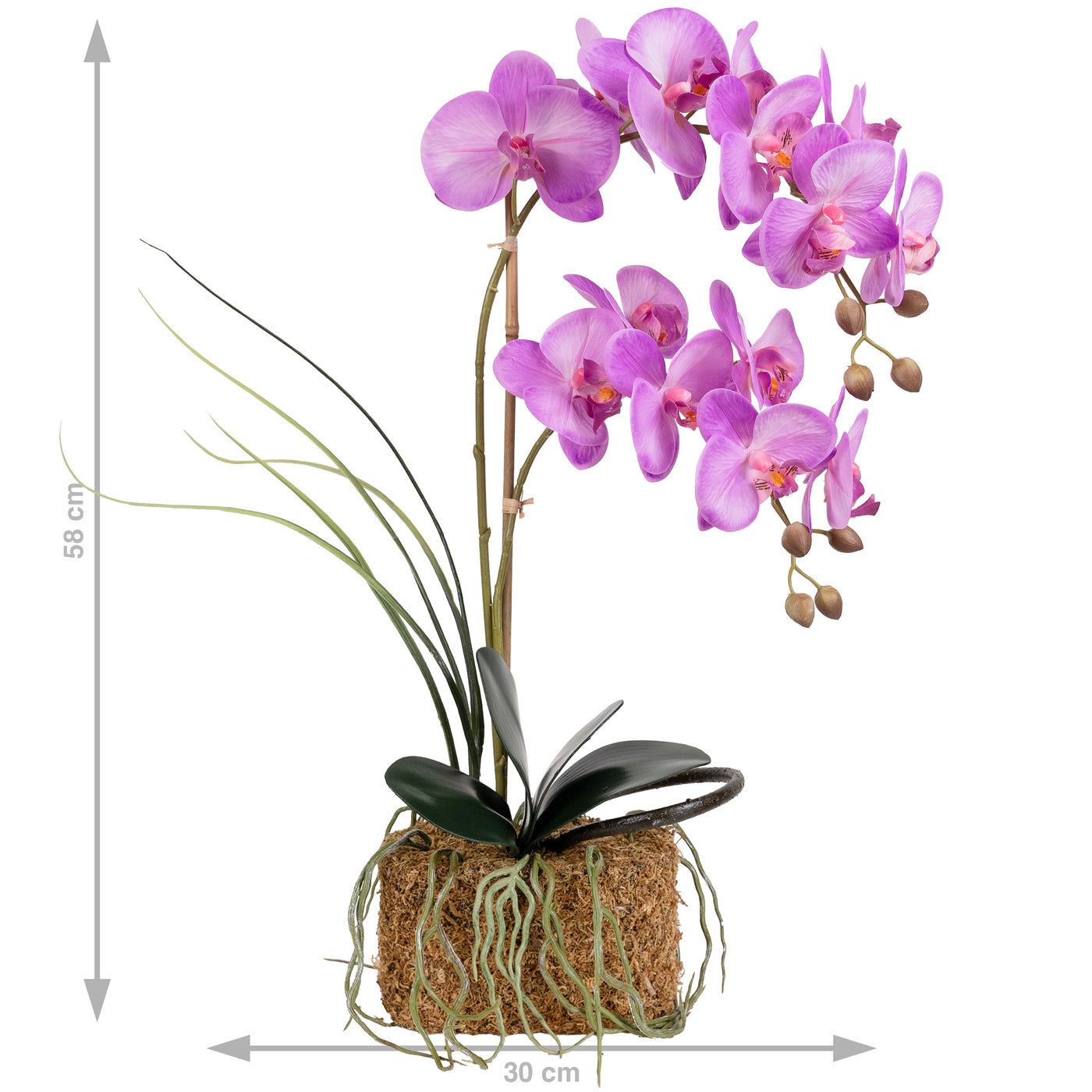 Orhidee artificiala mov deschis cu aspect natural H58 cm cu 2 tulpini