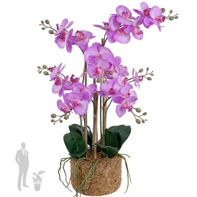 Orhidee artificiala mov deschis cu aspect natural H70 cm cu 7 tulpini