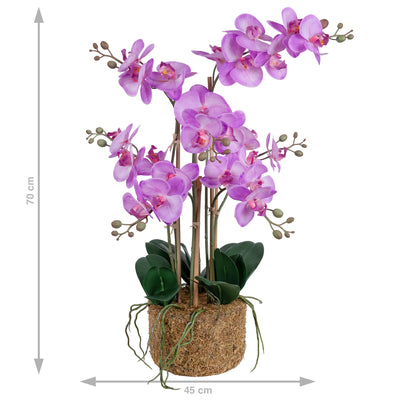Orhidee artificiala mov deschis cu aspect natural H70 cm cu 7 tulpini