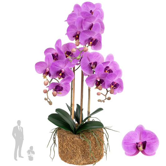 Orhidee artificiala mov intens cu aspect natural H61 cm cu 3 tulpini