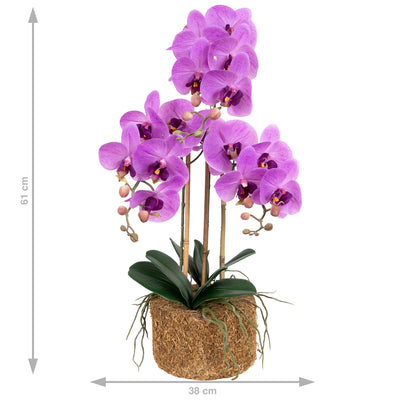 Orhidee artificiala mov intens cu aspect natural H61 cm cu 3 tulpini
