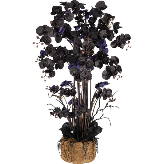 Orhidee artificiala neagra cu aspect natural H120 cm cu 21 tulpini si frunze negre
