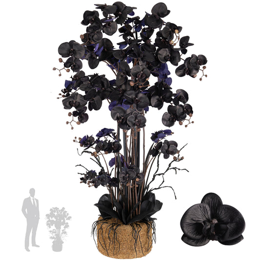 Orhidee artificiala neagra cu aspect natural H120 cm cu 21 tulpini si frunze negre