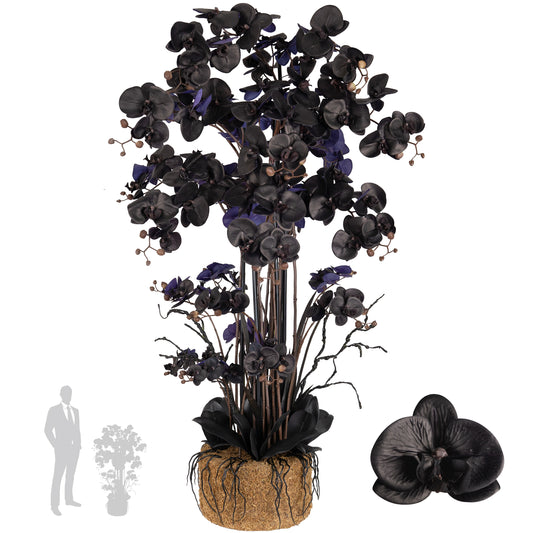 Orhidee artificiala neagra cu aspect natural H120 cm cu 21 tulpini si frunze negre