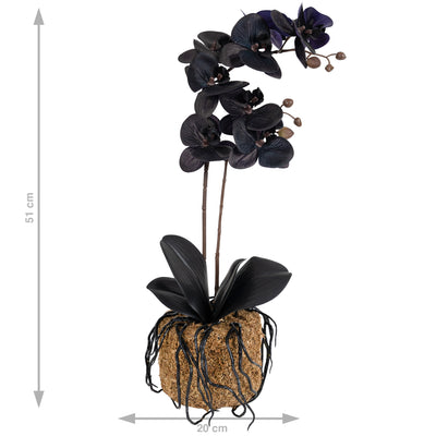 Orhidee artificiala neagra cu aspect natural H51 cm cu 2 tulpini