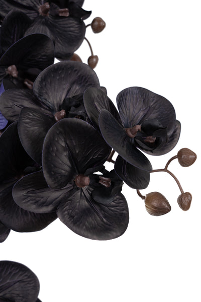 Orhidee artificiala neagra cu aspect natural H66 cm cu 6 tulpini cu frunze verzi