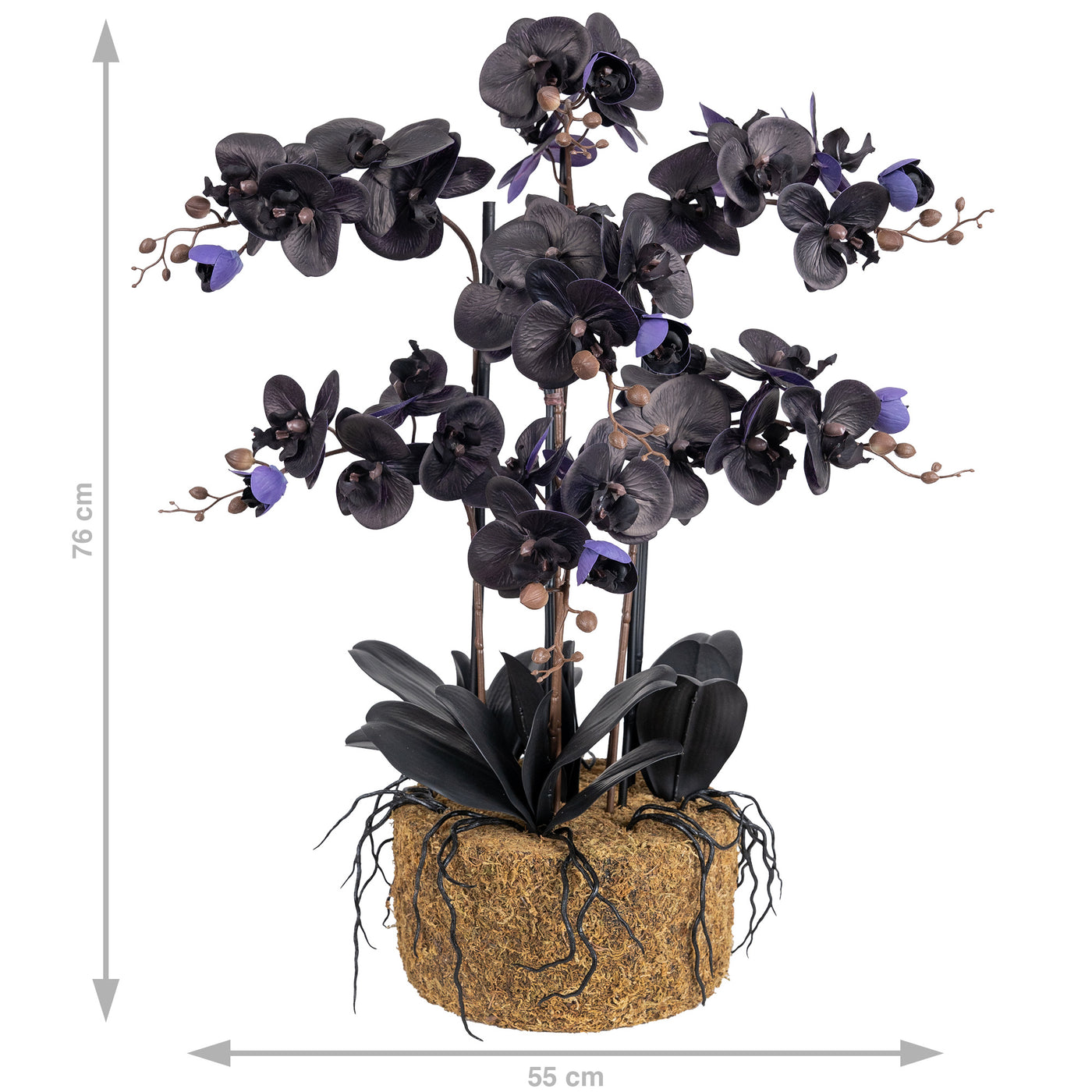 Orhidee artificiala neagra cu aspect natural H76 cm cu 7 tulpini
