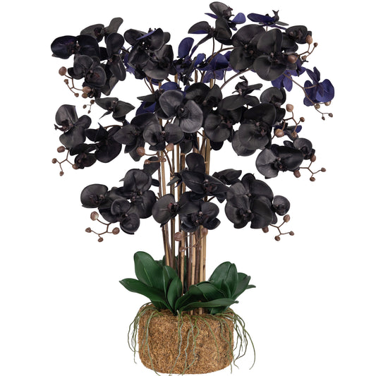 Orhidee artificiala neagra cu aspect natural H90 cm cu 12 tulpini