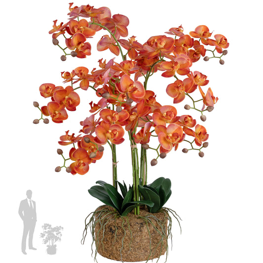Orhidee artificiala portocaliu cu galben cu aspect natural H80 cm cu 9 tulpini