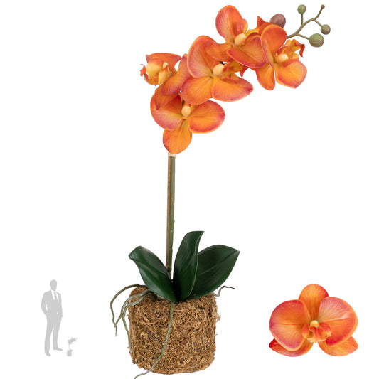 Orhidee artificiala portocaliu cu grena cu aspect natural H43 cm cu 1 tulpina