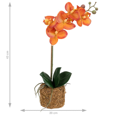 Orhidee artificiala portocaliu cu grena cu aspect natural H43 cm cu 1 tulpina