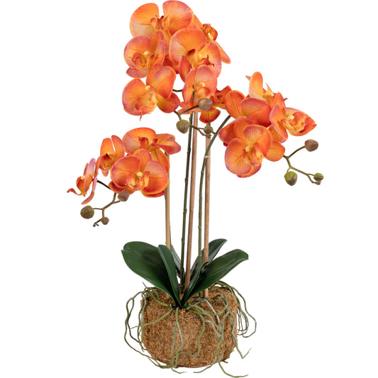Orhidee artificiala portocaliu cu grena cu aspect natural H65 cm cu 3 tulpini