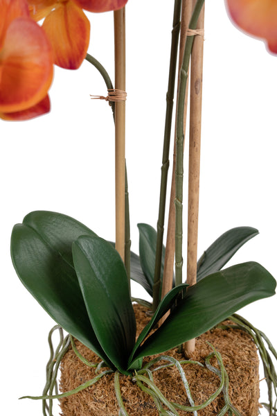 Orhidee artificiala portocaliu cu grena cu aspect natural H65 cm cu 3 tulpini