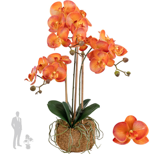 Orhidee artificiala portocaliu cu grena cu aspect natural H65 cm cu 3 tulpini