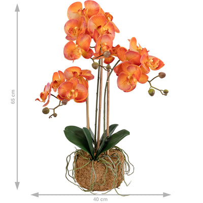 Orhidee artificiala portocaliu cu grena cu aspect natural H65 cm cu 3 tulpini