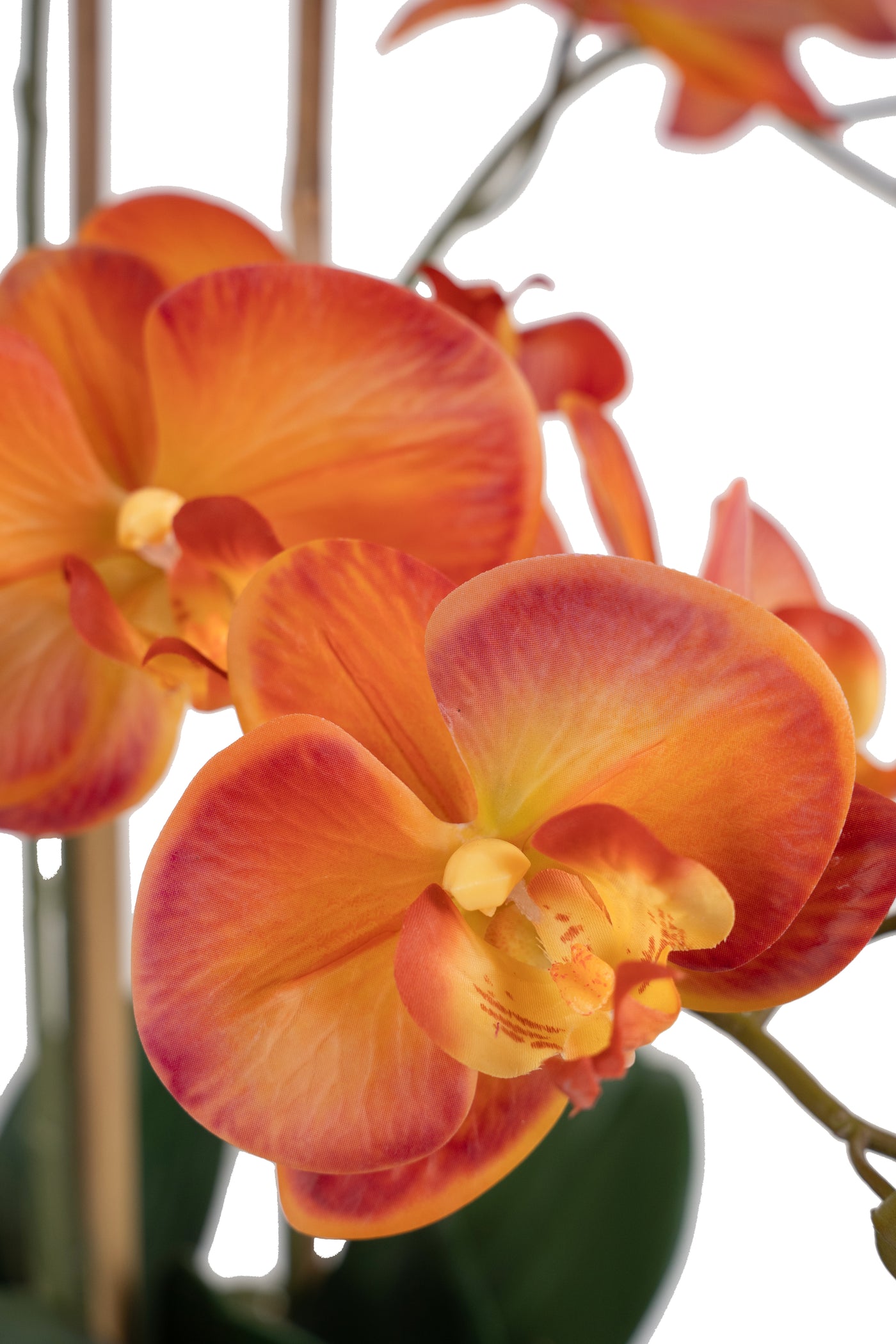 Orhidee artificiala portocaliu cu grena cu aspect natural H65 cm cu 3 tulpini