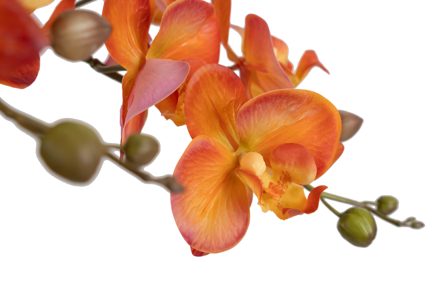 Orhidee artificiala portocaliu cu grena cu aspect natural H65 cm cu 3 tulpini