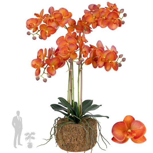 Orhidee artificiala portocaliu cu grena cu aspect natural H69 cm cu 5 tulpini