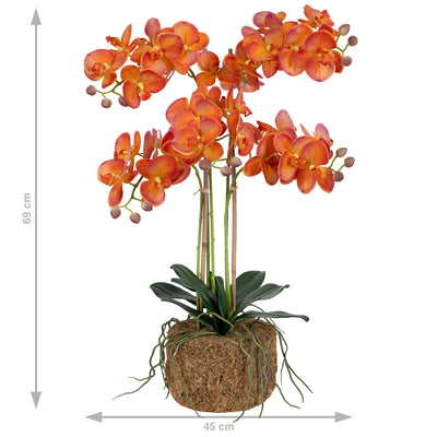 Orhidee artificiala portocaliu cu grena cu aspect natural H69 cm cu 5 tulpini