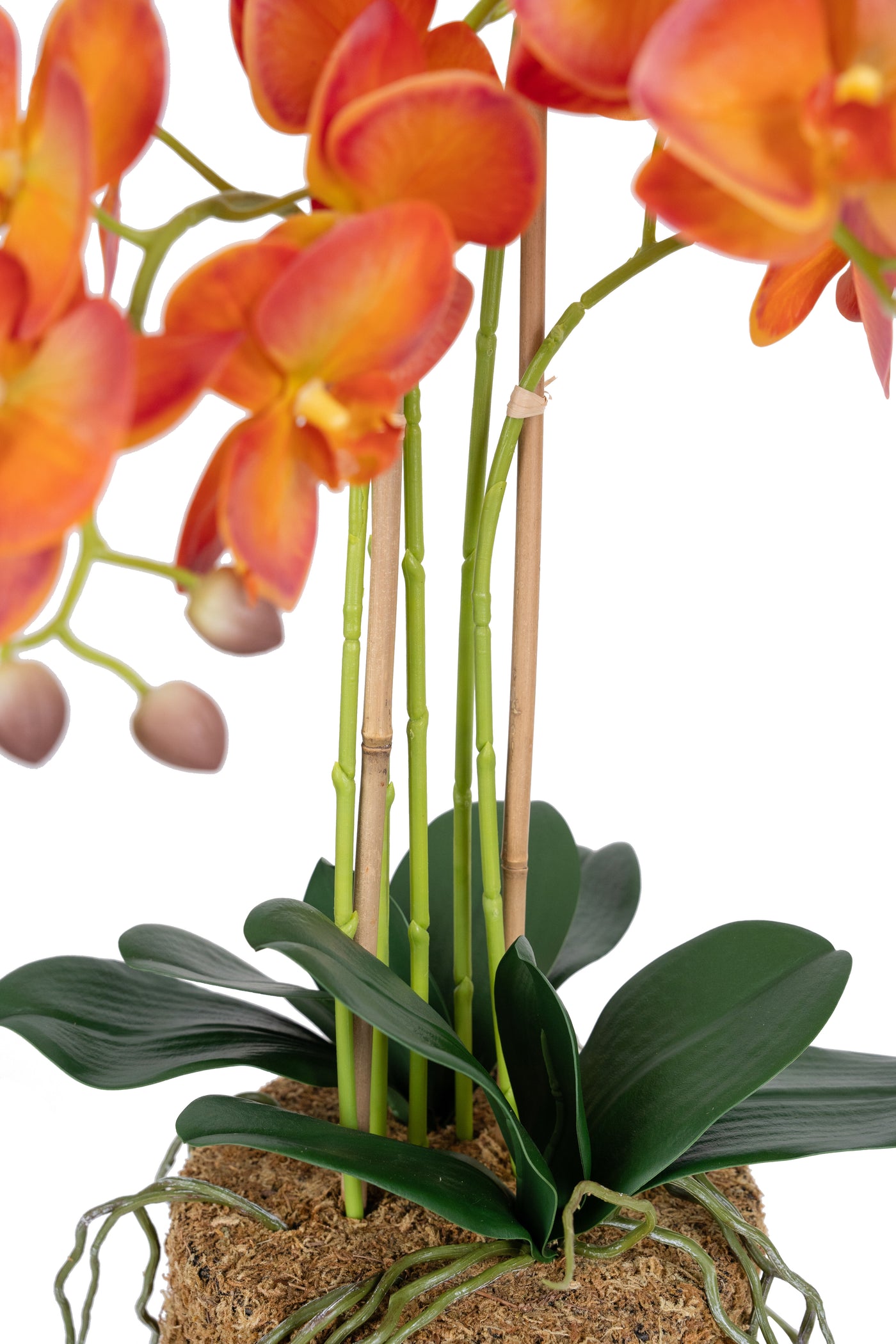 Orhidee artificiala portocaliu cu grena cu aspect natural H69 cm cu 5 tulpini