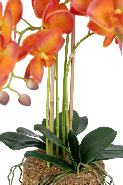 Orhidee artificiala portocaliu cu grena cu aspect natural H69 cm cu 5 tulpini