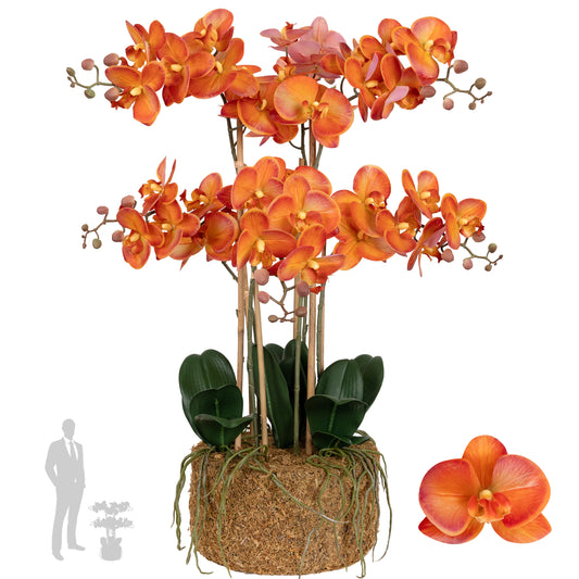 Orhidee artificiala portocaliu cu grena cu aspect natural H72 cm cu 6 tulpini
