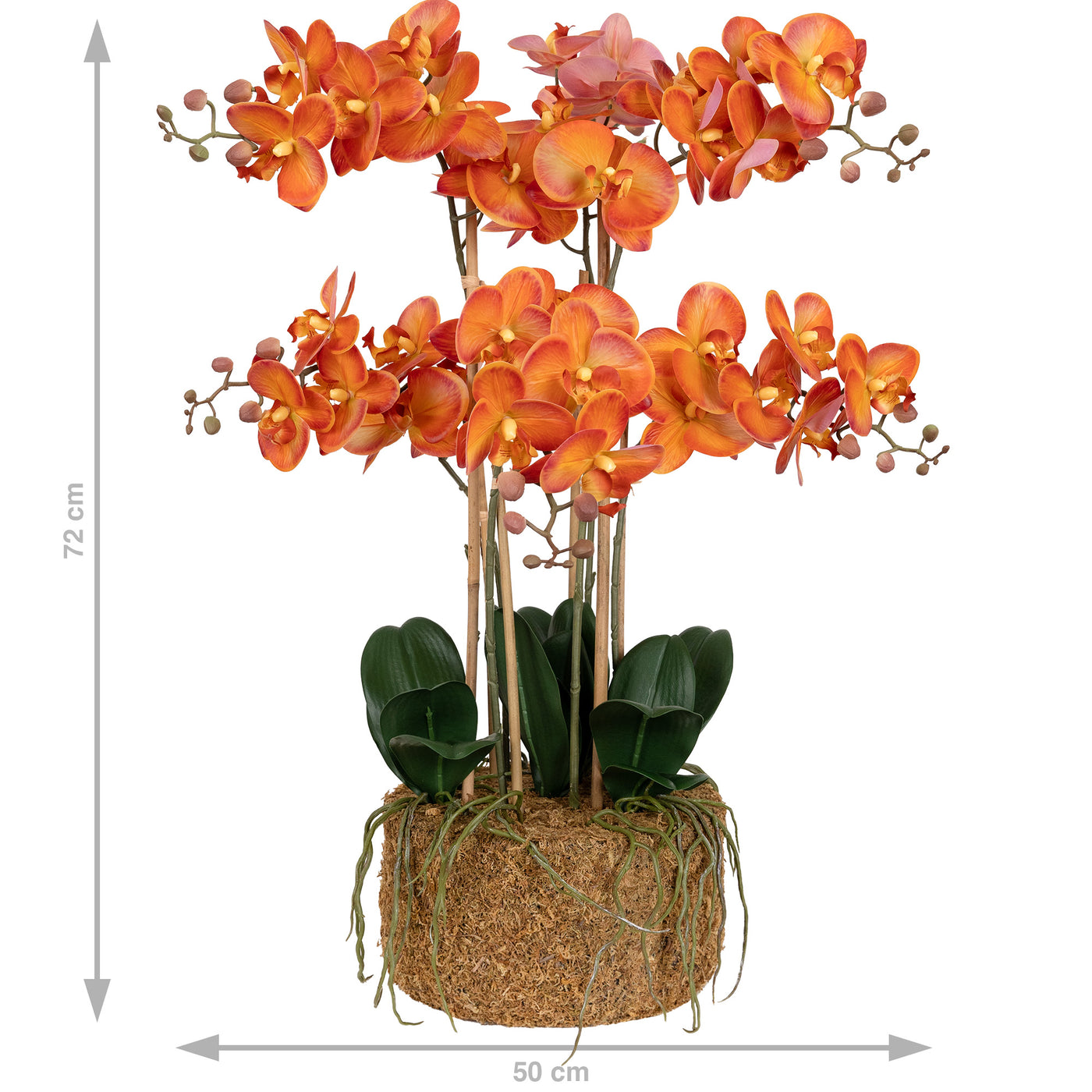 Orhidee artificiala portocaliu cu grena cu aspect natural H72 cm cu 6 tulpini