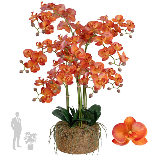 Orhidee artificiala portocaliu cu grena cu aspect natural H80 cm cu 9 tulpini