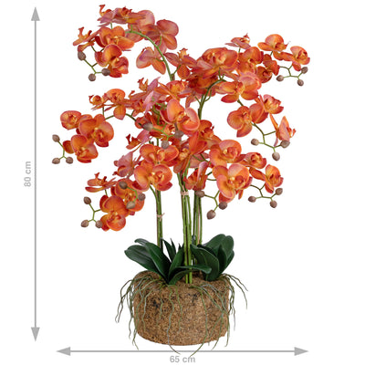 Orhidee artificiala portocaliu cu grena cu aspect natural H80 cm cu 9 tulpini