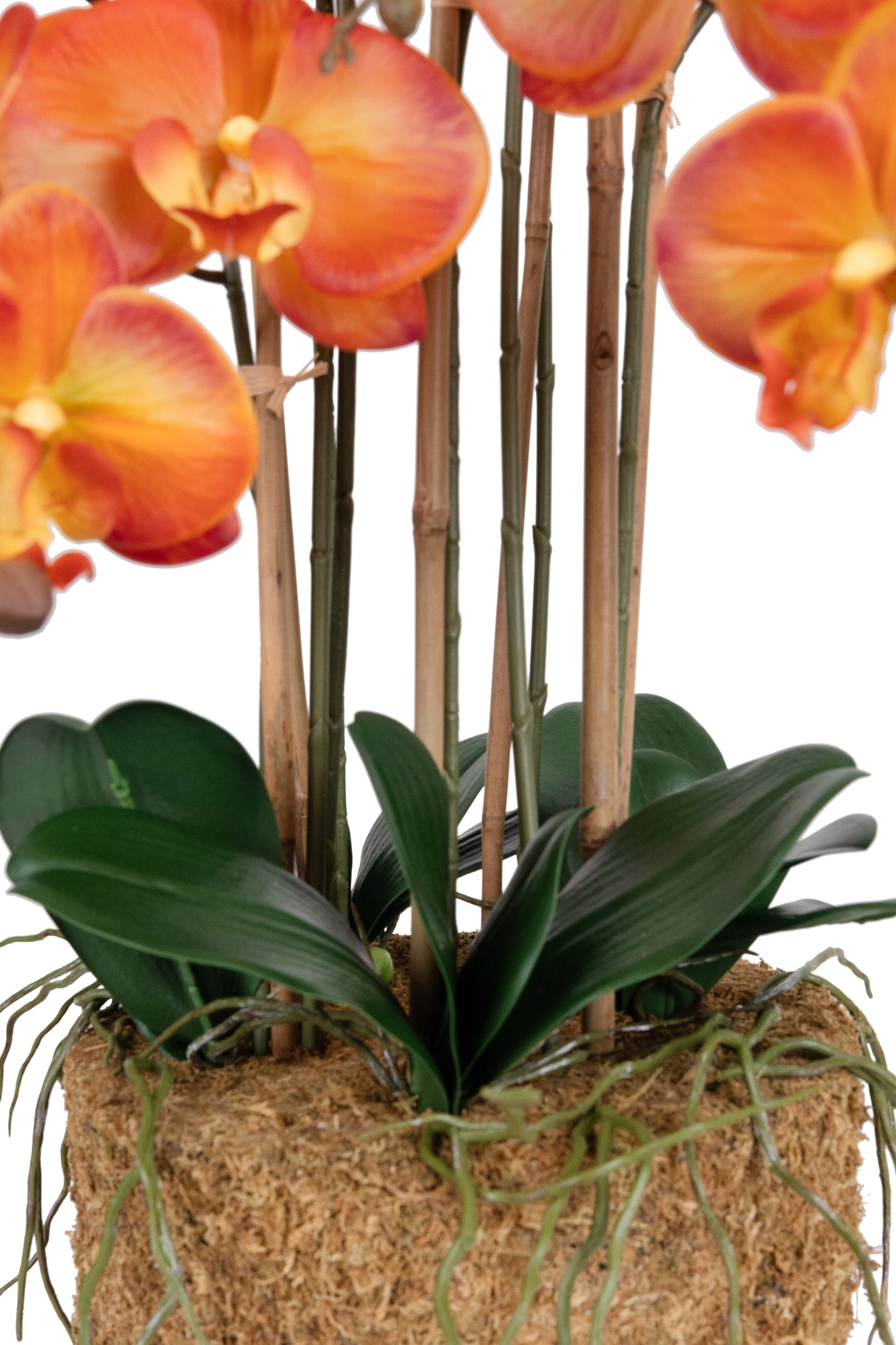 Orhidee artificiala portocaliu cu grena cu aspect natural H85 cm cu 8 tulpini