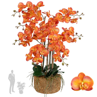 Orhidee artificiala portocaliu cu grena cu aspect natural H85 cm cu 8 tulpini