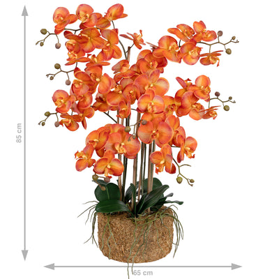 Orhidee artificiala portocaliu cu grena cu aspect natural H85 cm cu 8 tulpini