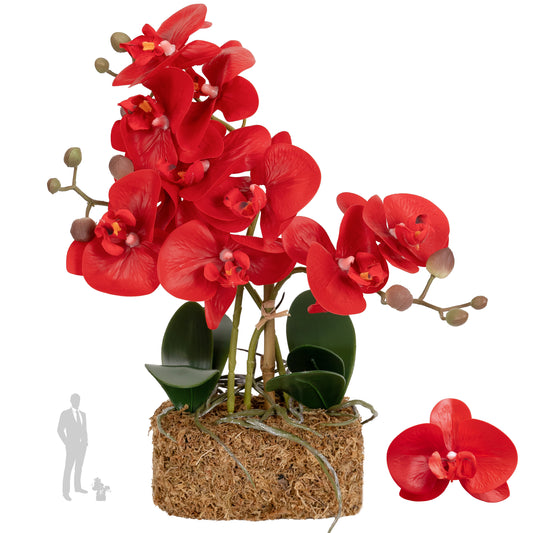 Orhidee artificiala rosie cu aspect natural H35 cm cu 3 tulpini