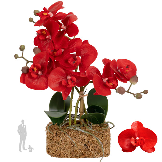 Orhidee artificiala rosie cu aspect natural H35 cm cu 3 tulpini