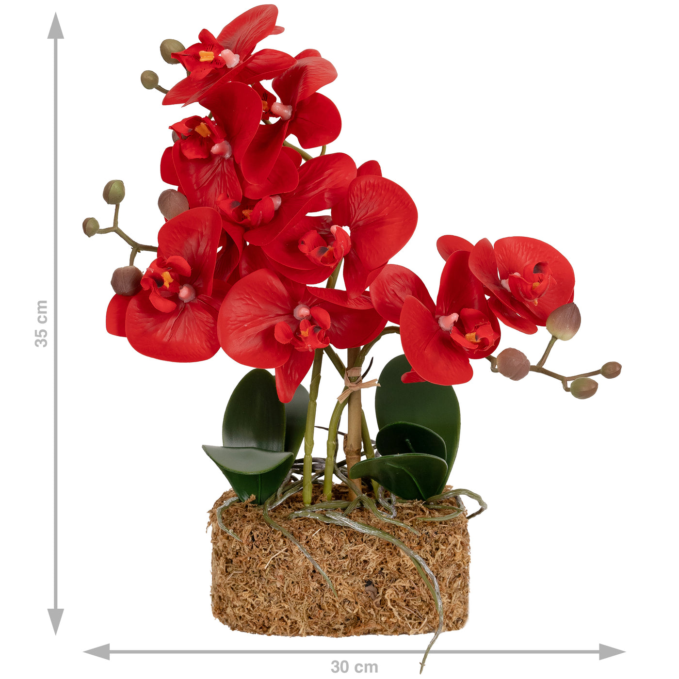 Orhidee artificiala rosie cu aspect natural H35 cm cu 3 tulpini