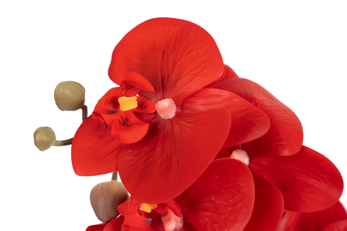 Orhidee artificiala rosie cu aspect natural H35 cm cu 3 tulpini