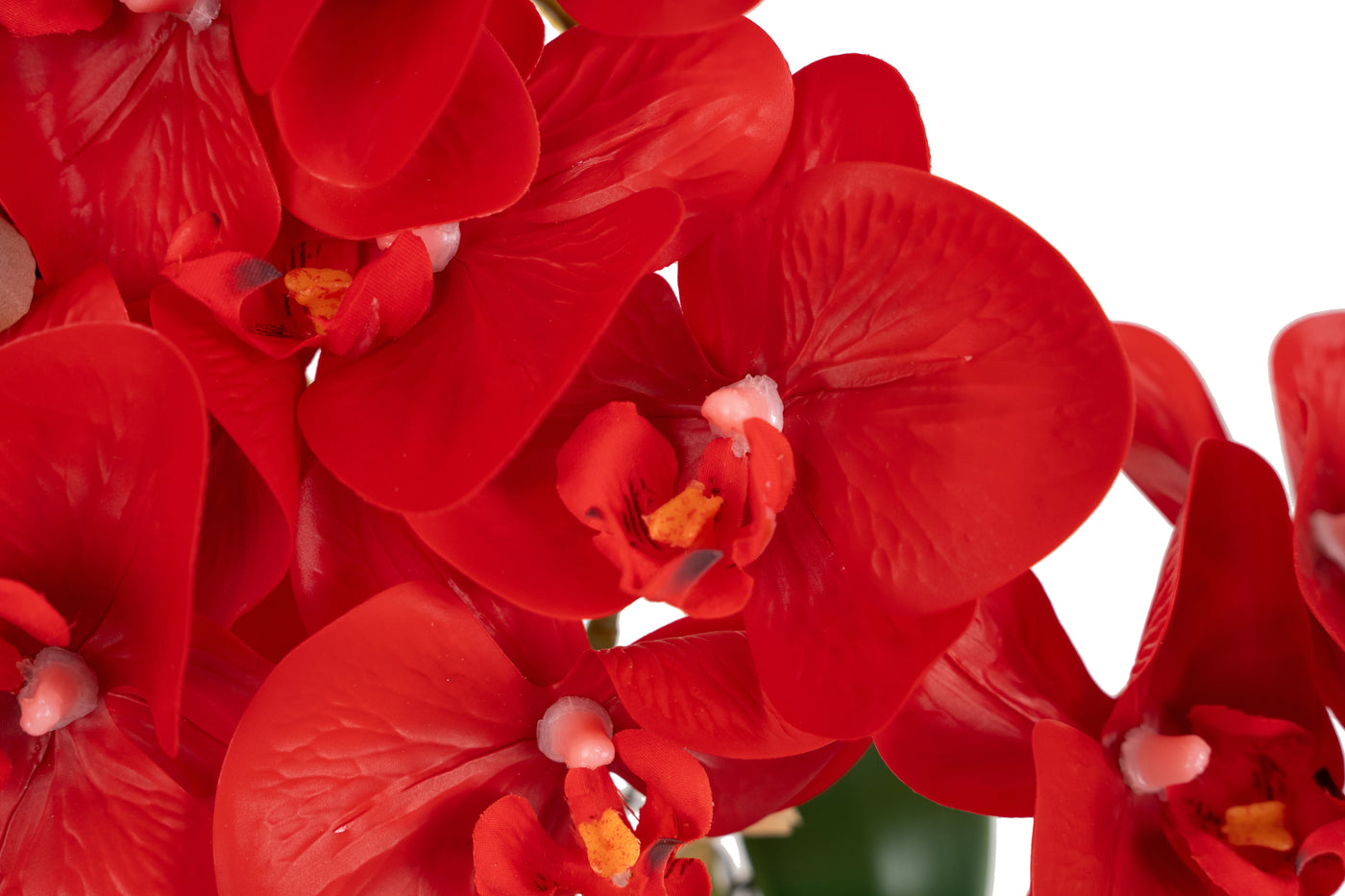 Orhidee artificiala rosie cu aspect natural H35 cm cu 3 tulpini