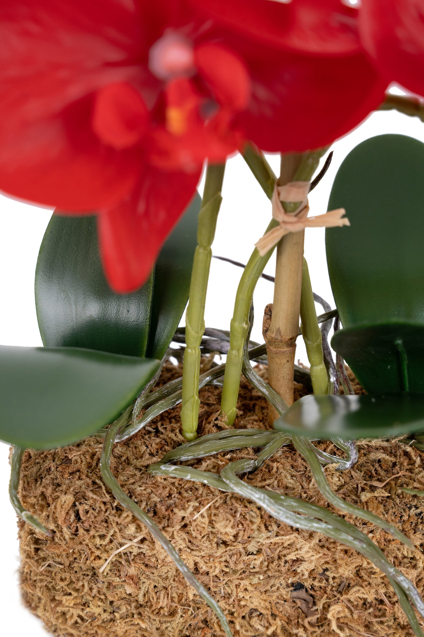 Orhidee artificiala rosie cu aspect natural H35 cm cu 3 tulpini