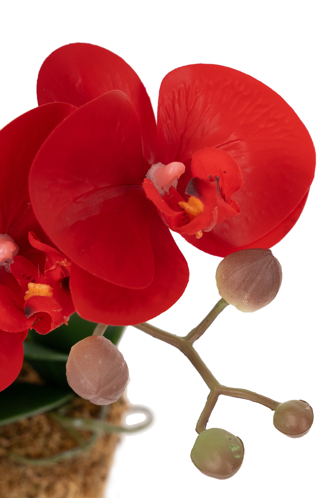 Orhidee artificiala rosie cu aspect natural H35 cm cu 3 tulpini