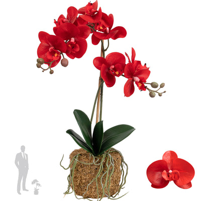 Orhidee artificiala rosie cu aspect natural H52 cm cu 2 tulpini